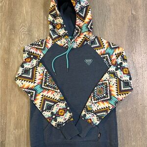 Women’s Hooey Geometric Patterned Hoodie with Blue Accents